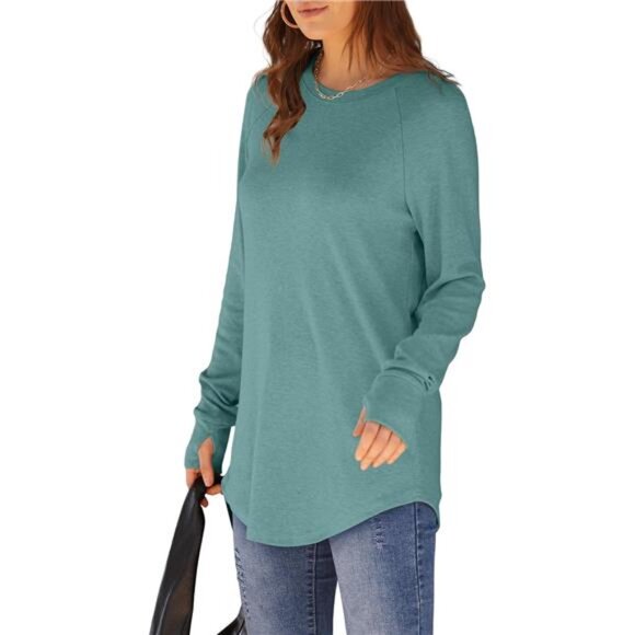 Womens Tunic Tops to Wear with Leggings Long Sleeve Thumb Hole Shirts - Picture 3 of 10